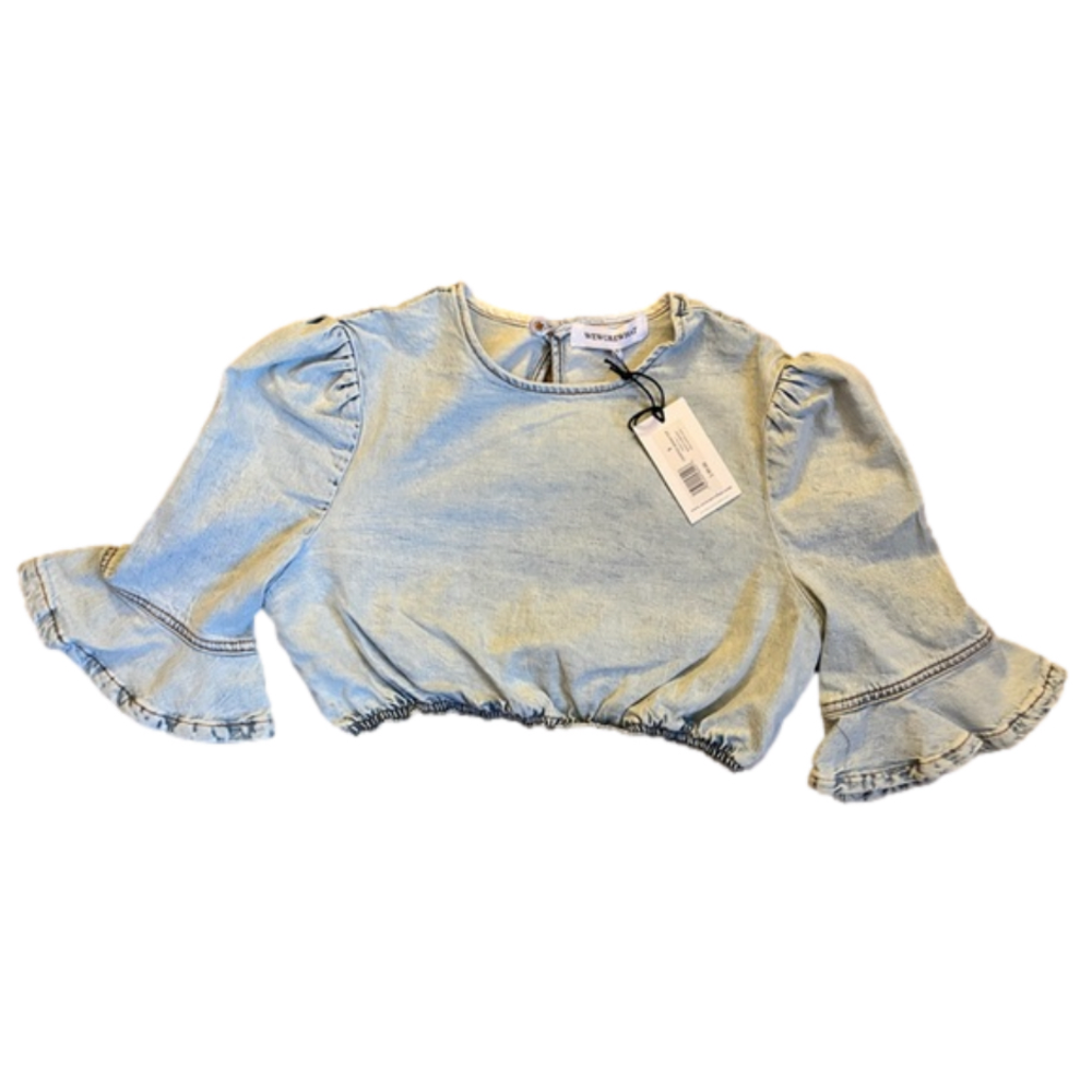 Revolve WeWoreWhat Small cropped denim top in super light blue NWT
